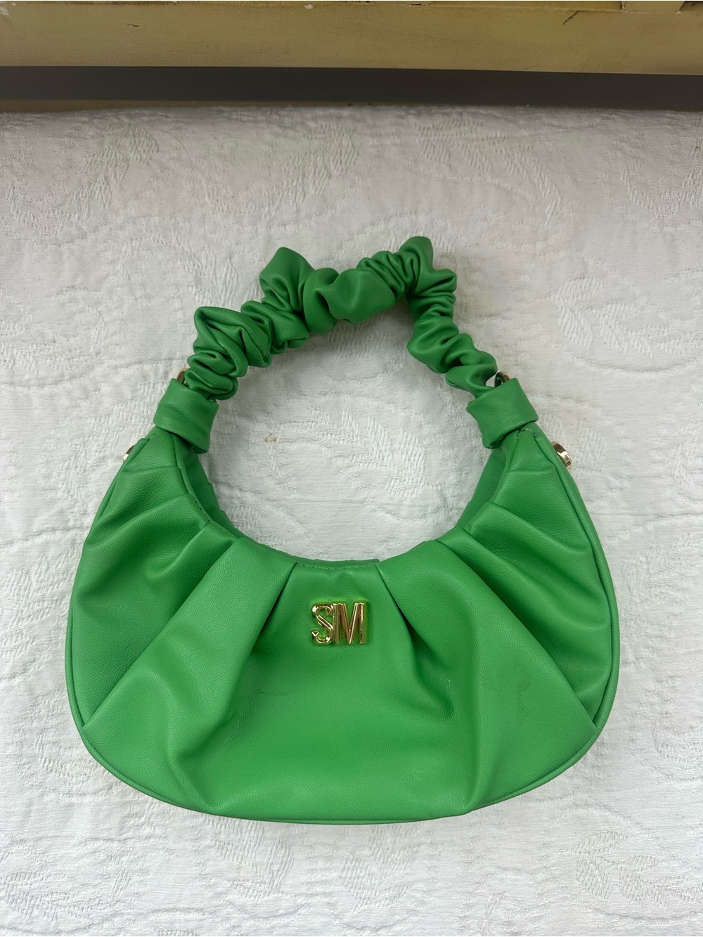 Steve Madden Green Ruched Shoulder Bag with Gold Logo
